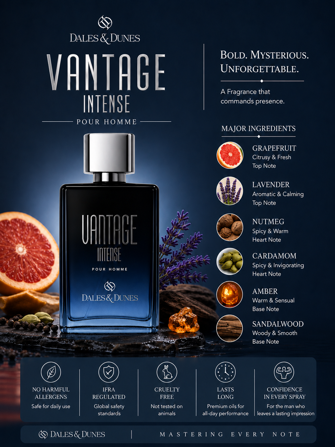 Dales & Dunes Elegant Collection Vantage Intense Eau De Toilette für Herren 100ml